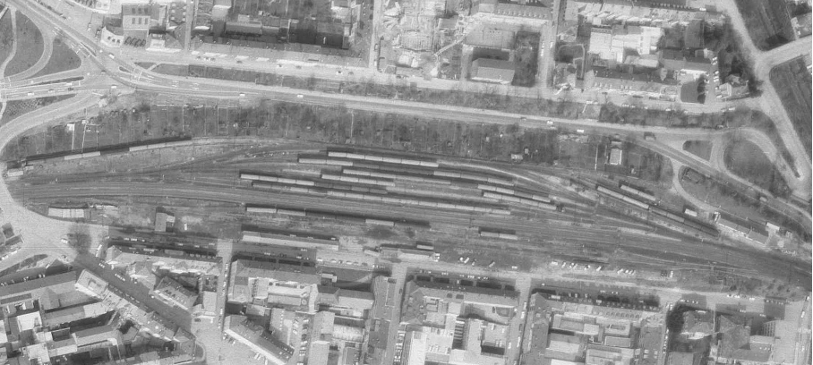 Luftbild Württembergischer Güterbahnhof 1968 - Aerial view of the railway marshalling yard
